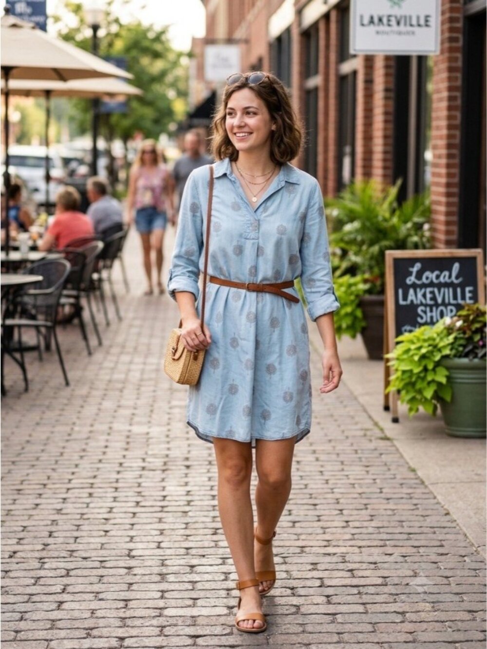 Soft Surroundings Tunic Dress Denim Feathered Womens Size Petite Medium Boho